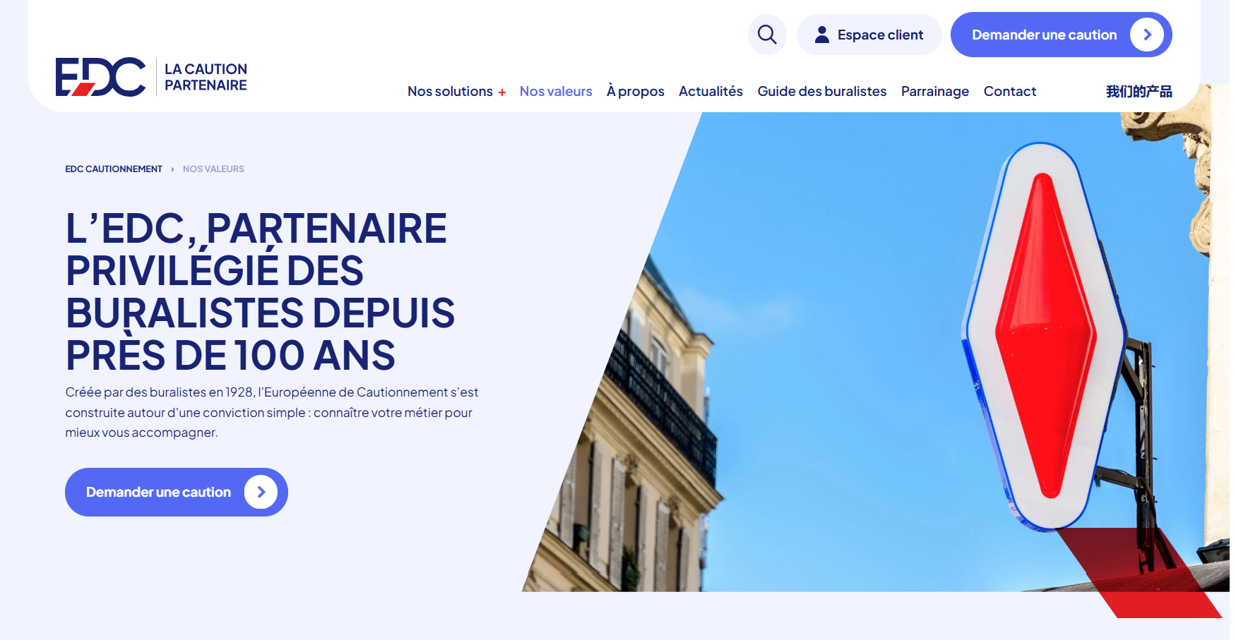 The eurocaution.net “Our values” page: EDC, the tobacconists’ partner for nearly 100 years