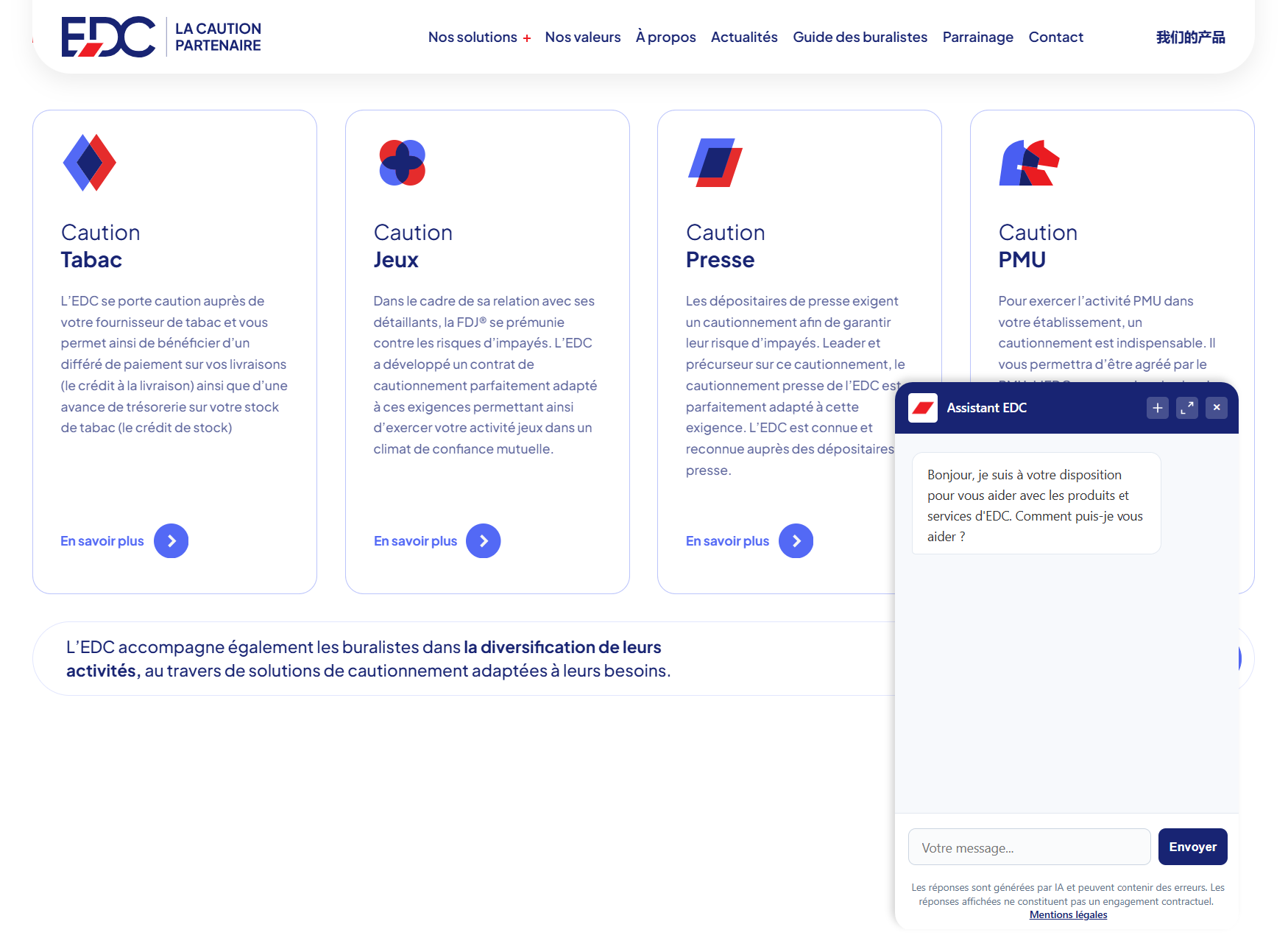 EDC’s tobacco, gaming, press and PMU guarantees with the EDC Assistant open